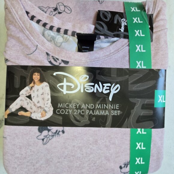 Disney Mickey Mouse & Minnie Mouse Pink Cozy 2 piece Pajama Set Size XL - Picture 4 of 6